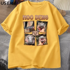 Moo Deng Rap T Shirt seviyorum Moo Deng komik bebek Hippo sevgilisi T-Shirt rahat pamuk erkek 3035