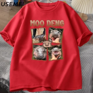 Moo Deng Rap T Shirt seviyorum Moo Deng komik bebek Hippo sevgilisi T-Shirt rahat pamuk erkek 3035