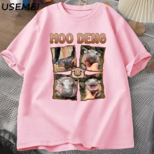 Moo Deng Rap T Shirt seviyorum Moo Deng komik bebek Hippo sevgilisi T-Shirt rahat pamuk erkek 3035