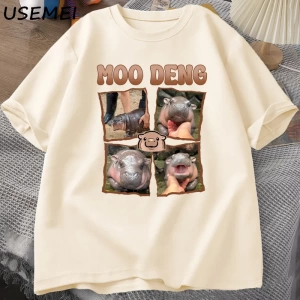 Moo Deng Rap T Shirt seviyorum Moo Deng komik bebek Hippo sevgilisi T-Shirt rahat pamuk erkek 3035