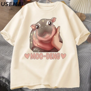 Moo Deng sevimli bebek Hippo şaka T Shirt pamuk kısa kollu O boyun baskılı tişört Unisex erke 2973