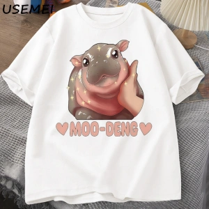 Moo Deng sevimli bebek Hippo şaka T Shirt pamuk kısa kollu O boyun baskılı tişört Unisex erke 2973