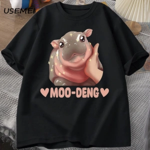 Moo Deng sevimli bebek Hippo şaka T Shirt pamuk kısa kollu O boyun baskılı tişört Unisex erke 2973