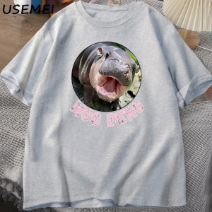 Moo Deng T shirt erkekler kadınlar için pamuk kısa kollu tişört rahat O boyun tayland Moo Moo 3043
