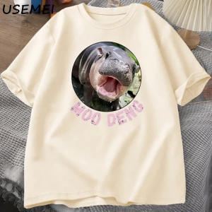 Moo Deng T shirt erkekler kadınlar için pamuk kısa kollu tişört rahat O boyun tayland Moo Moo 3043