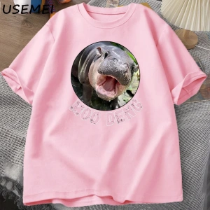 Moo Deng T shirt erkekler kadınlar için pamuk kısa kollu tişört rahat O boyun tayland Moo Moo 3043