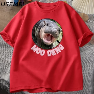 Moo Deng T shirt erkekler kadınlar için pamuk kısa kollu tişört rahat O boyun tayland Moo Moo 3043