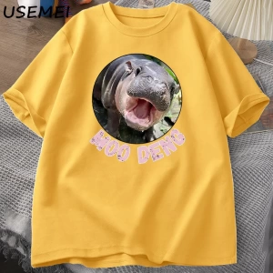 Moo Deng T shirt erkekler kadınlar için pamuk kısa kollu tişört rahat O boyun tayland Moo Moo 3043
