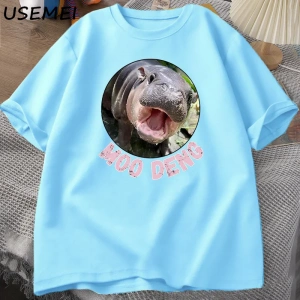 Moo Deng T shirt erkekler kadınlar için pamuk kısa kollu tişört rahat O boyun tayland Moo Moo 3043