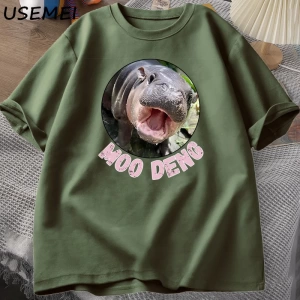 Moo Deng T shirt erkekler kadınlar için pamuk kısa kollu tişört rahat O boyun tayland Moo Moo 3043