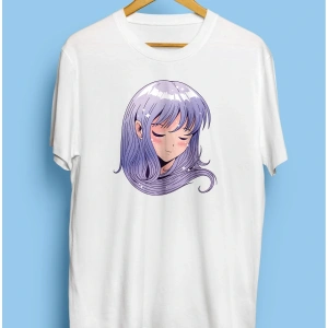 Mor Saçlı Lila Genç Kız Tasarım Baskılı Unisex Tişört
