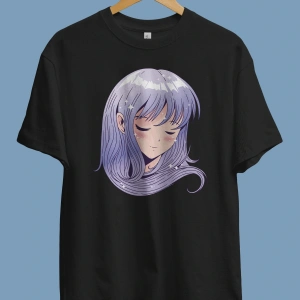 Mor Saçlı Lila Genç Kız Tasarım Baskılı Unisex Tişört