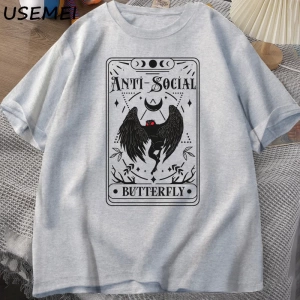 Mothman Tarot kartı kelebek T-shirt adam Vintage pamuk kısa kollu T Shirt Streetwear rahat yu 2890