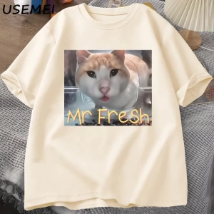 Mr Fresh Meme T Shirt Turuncu Kedi Yeme T-shirt Yan Göz Komik Meme Kedi Kameraya Bakan Gıda T 3042