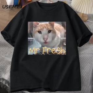 Mr Fresh Meme T Shirt Turuncu Kedi Yeme T-shirt Yan Göz Komik Meme Kedi Kameraya Bakan Gıda T 3042