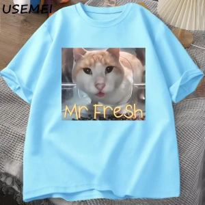 Mr Fresh Meme T Shirt Turuncu Kedi Yeme T-shirt Yan Göz Komik Meme Kedi Kameraya Bakan Gıda T 3042