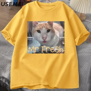 Mr Fresh Meme T Shirt Turuncu Kedi Yeme T-shirt Yan Göz Komik Meme Kedi Kameraya Bakan Gıda T 3042