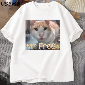 Mr Fresh Meme T Shirt Turuncu Kedi Yeme T-shirt Yan Göz Komik Meme Kedi Kameraya Bakan Gıda T 3042