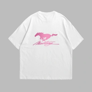 Mstng Racing Baskılı Oversize Unisex Beyaz