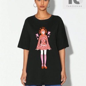 Mulvari Harfli Grafik Düşük Omuz Tişört