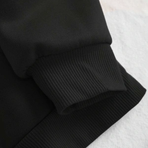 Mushroom & Slogan Graphic Kangaroo Pocket Drawstring Hoodie Siyah