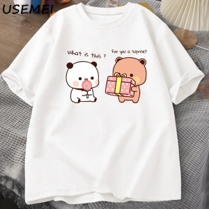 Mutlu doğum günü PANDA ayı T-shirt erkekler Bubu ve Dudu aşk grafik T shirt Harajuku pamuk kı