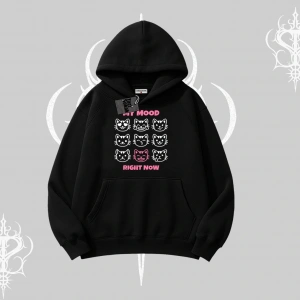 My Mood Right Now Yazılı Sevimli Kedi Kapşonlu Sweatshirt