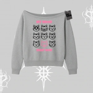 My Mood Right Now Yazılı Sevimli Kedi Kayık Yaka Sweatshirt