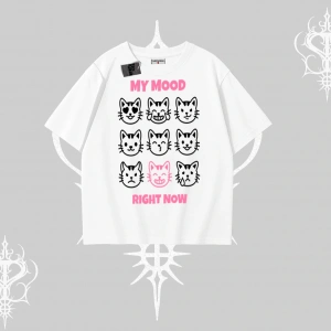 My Mood Right Now Yazılı Sevimli Kedi Oversize Tshirt