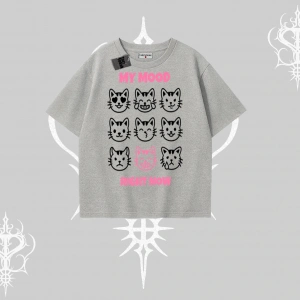 My Mood Right Now Yazılı Sevimli Kedi Oversize Tshirt