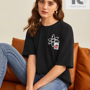 Nakış Harfli Grafik Düşük Omuzlu Tişört