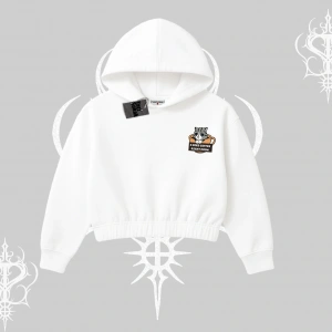 Need Coffee Right Meow Yazılı Kedi Baskılı Kapşonlu Crop Sweatshirt