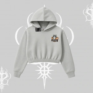 Need Coffee Right Meow Yazılı Kedi Baskılı Kapşonlu Crop Sweatshirt