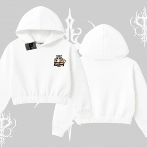 Need Coffee Right Meow Yazılı Kedi Baskılı Kapşonlu Crop Sweatshirt