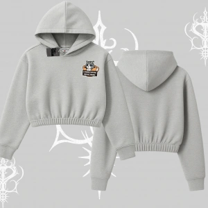 Need Coffee Right Meow Yazılı Kedi Baskılı Kapşonlu Crop Sweatshirt