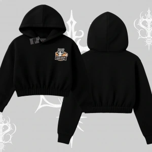 Need Coffee Right Meow Yazılı Kedi Baskılı Kapşonlu Crop Sweatshirt