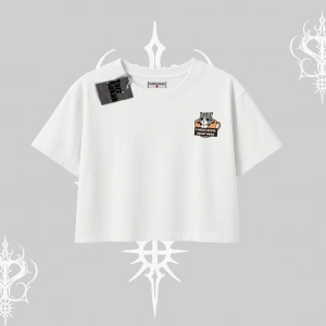 Need Coffee Right Meow Yazılı Kedi Baskılı Oversize Crop Tshirt