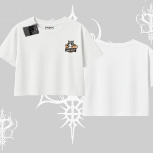 Need Coffee Right Meow Yazılı Kedi Baskılı Oversize Crop Tshirt