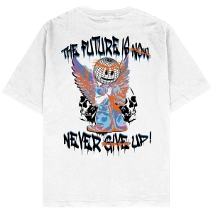 Never Give Up Beyaz Oversize Unisex T-shirt