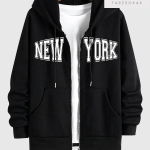 New York Yazılı Sweatshirt Fermuarlı Hırka Siyah