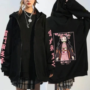 Nezuko Anime Demon Hoodie Kimetsu Fermuarlı 15123