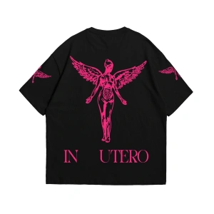 Nirvana In Utero Pembe Baskılı Oversize Unisex Beyaz