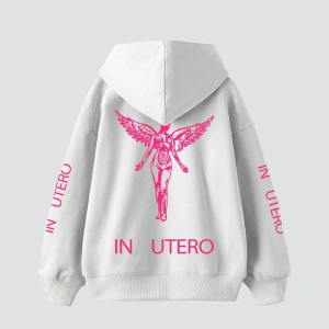 Nirvana In Utero Pembe Baskılı Oversize Unisex Beyaz