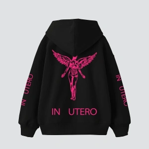 Nirvana In Utero Pembe Baskılı Oversize Unisex Beyaz
