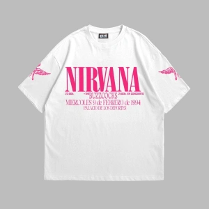 Nirvana In Utero Pembe Baskılı Oversize Unisex Beyaz