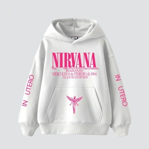 Nirvana In Utero Pembe Baskılı Oversize Unisex Beyaz