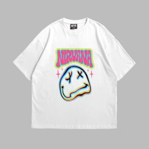 Nirvana Smile Baskılı Oversize Unisex Beyaz