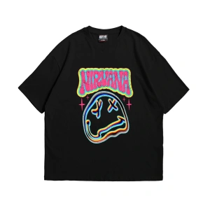 Nirvana Smile Baskılı Oversize Unisex Siyah