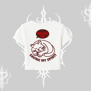 Not Lazy Saving My Spirit Kedi Baskılı Babby Tee Tshirt