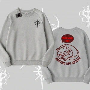 Not Lazy Saving My Spirit Kedi Baskılı Biskilet Sweatshirt